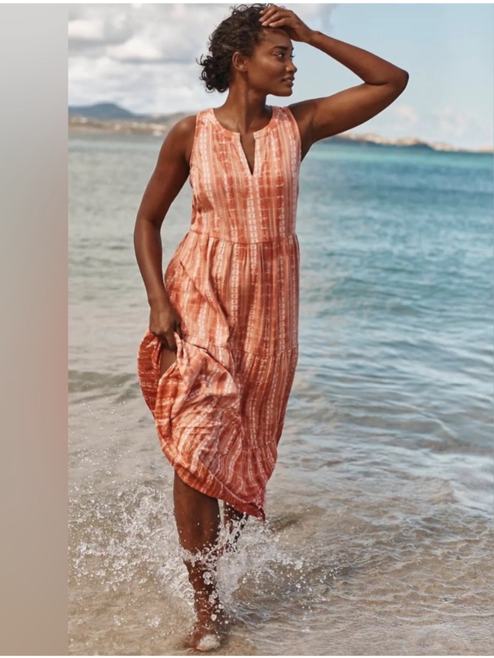 J. Jill Tangerine Tie Dye Floral Jacquard Ibiza Tiered Maxi Dress XS